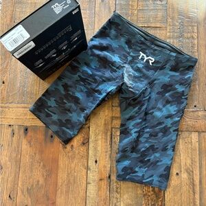 TYR Blue and Black Camouflage Swim Jammers size 29 low waisted